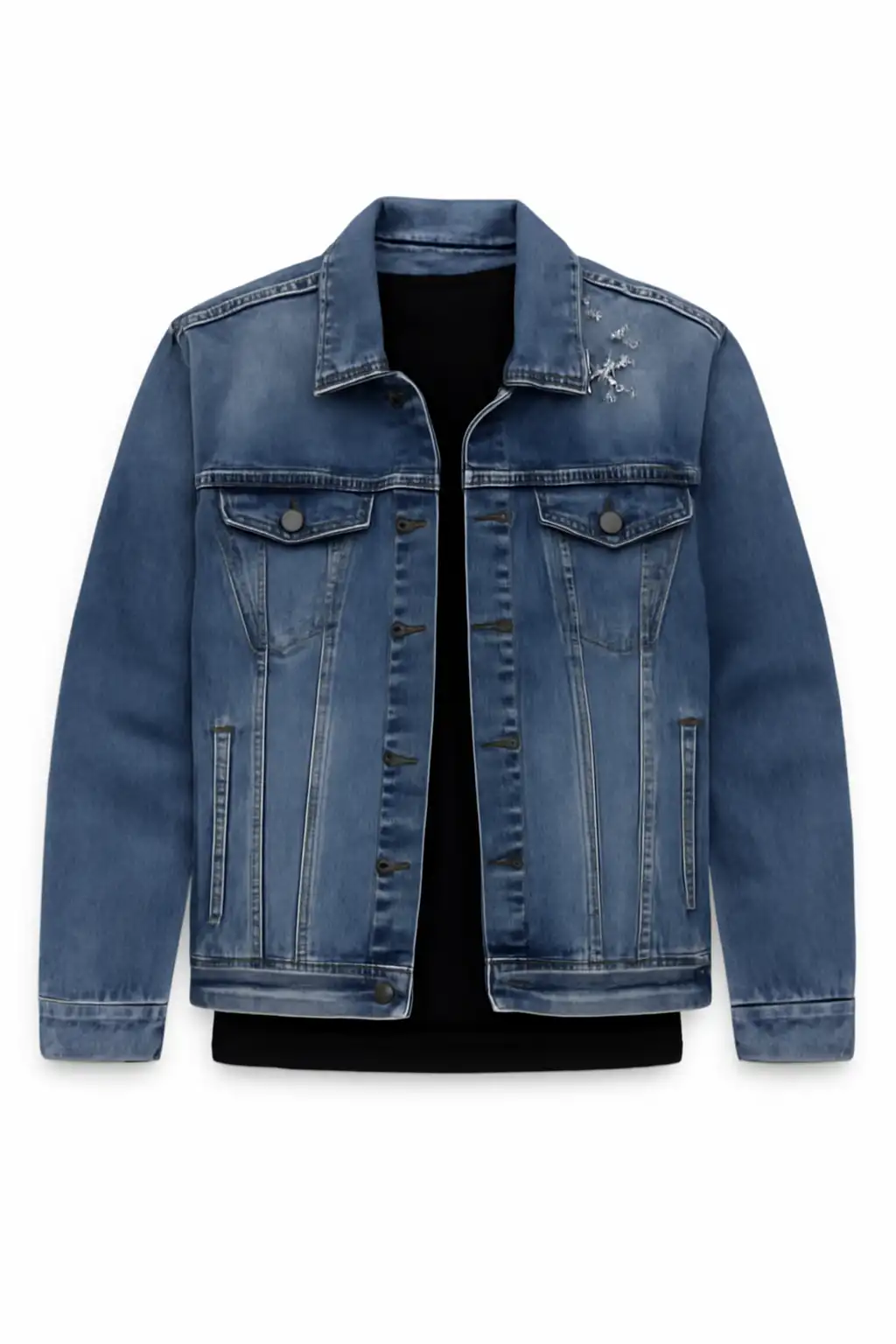 Custom Made Siatex Global Acid Wash Distressed Jeans Jacket