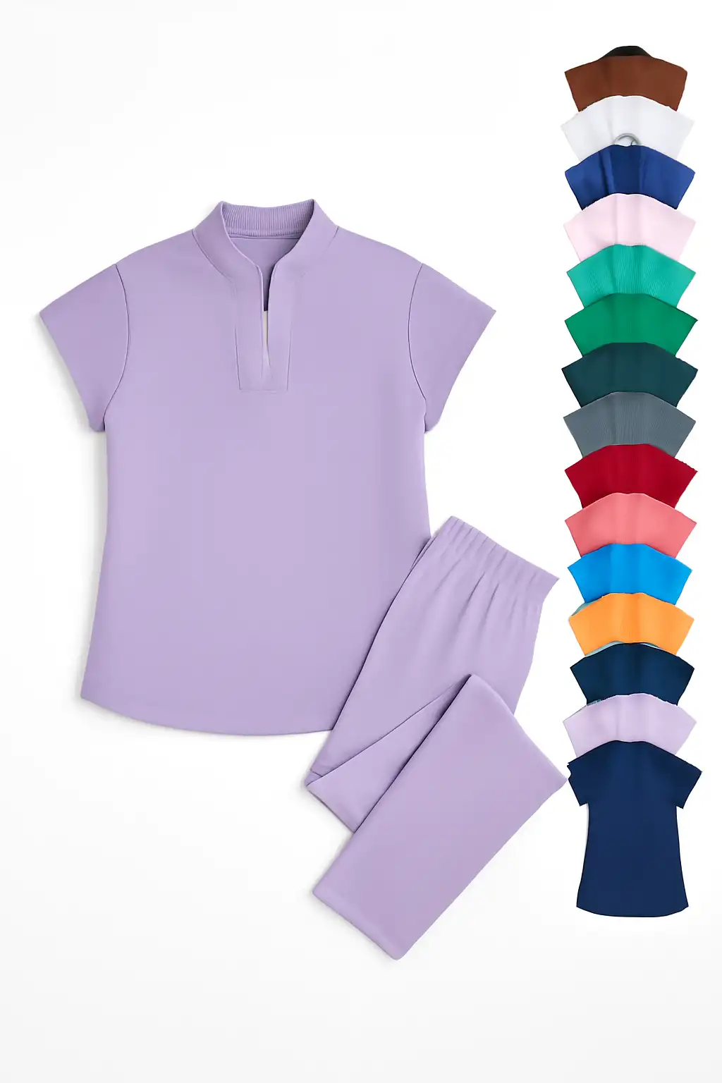 Medical Uniform Scrub Nurse Top Pants Stretchy Stand Collar Custom Logo