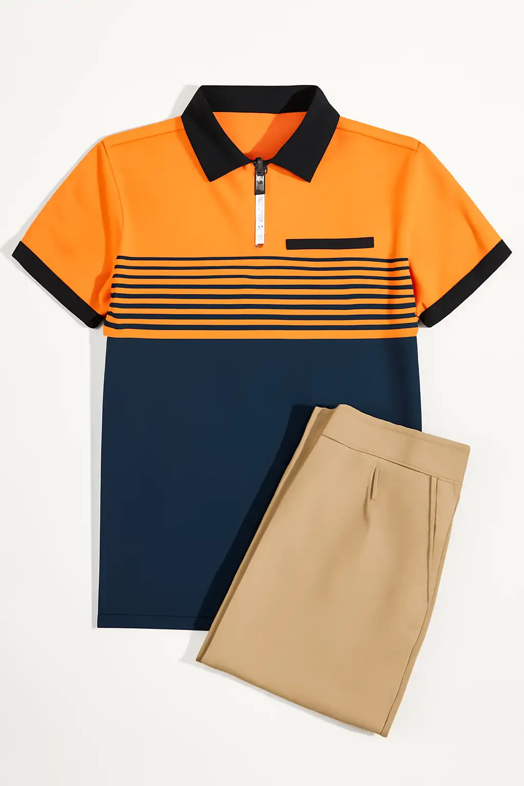 Men's Polo Shirts Short Sleeve Casual Polo T-shirt Color Block Slim Fit Golf Shirts With Pocket