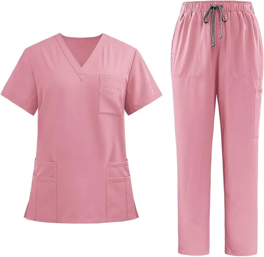 Women Medical Uniform–stretch V Neck Top & Straight Leg Pants